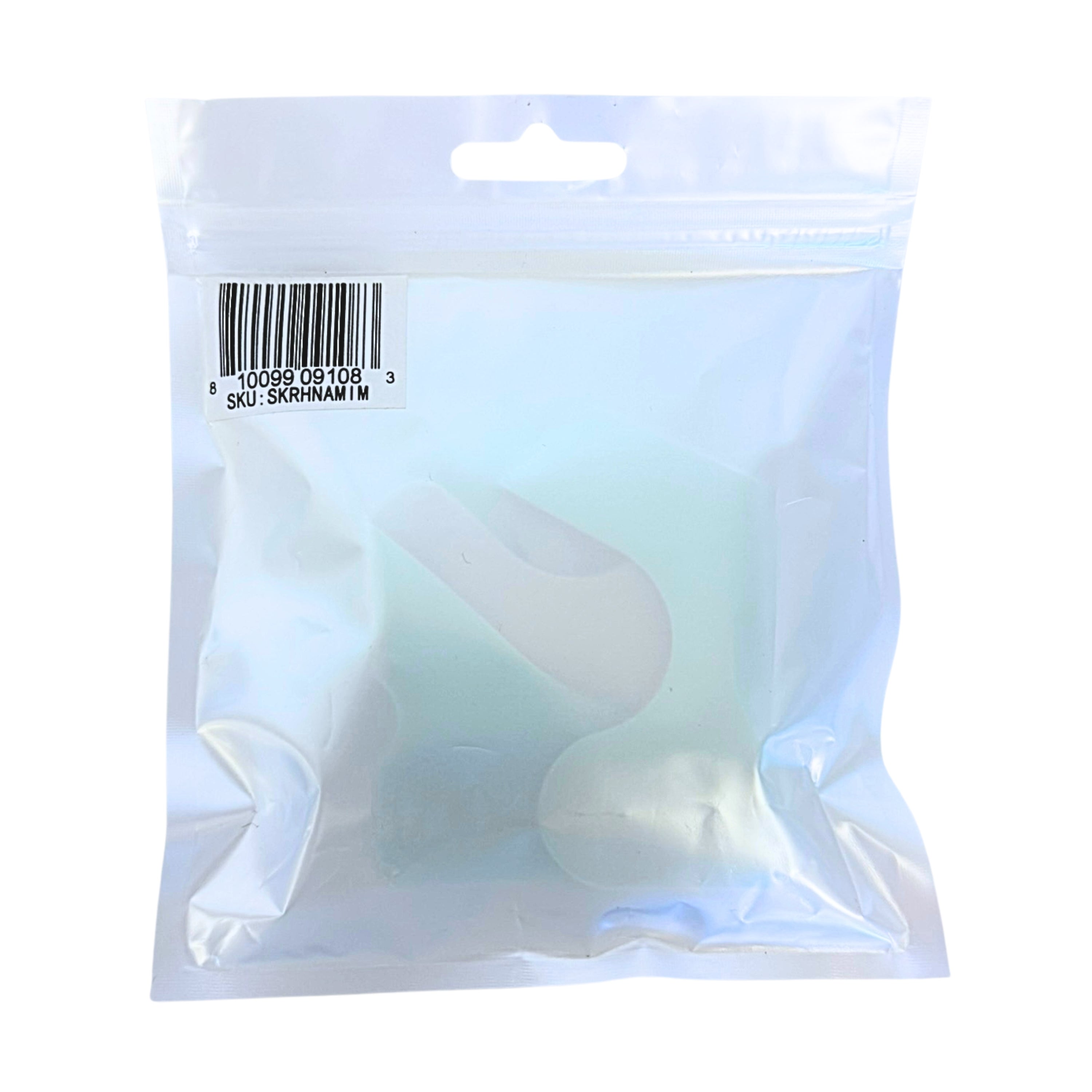 Ein versiegelter, transparenter Plastikbeutel mit Aufhänger zeigt das Owlet Dream Sock Set Mint (Gr. 1 + Gr. 2) von Owlet. Der Beutel ist oben links mit einem Barcode und einem SKU-Etikett versehen, das den Blick auf die weißen Artikel im Inneren freigibt.