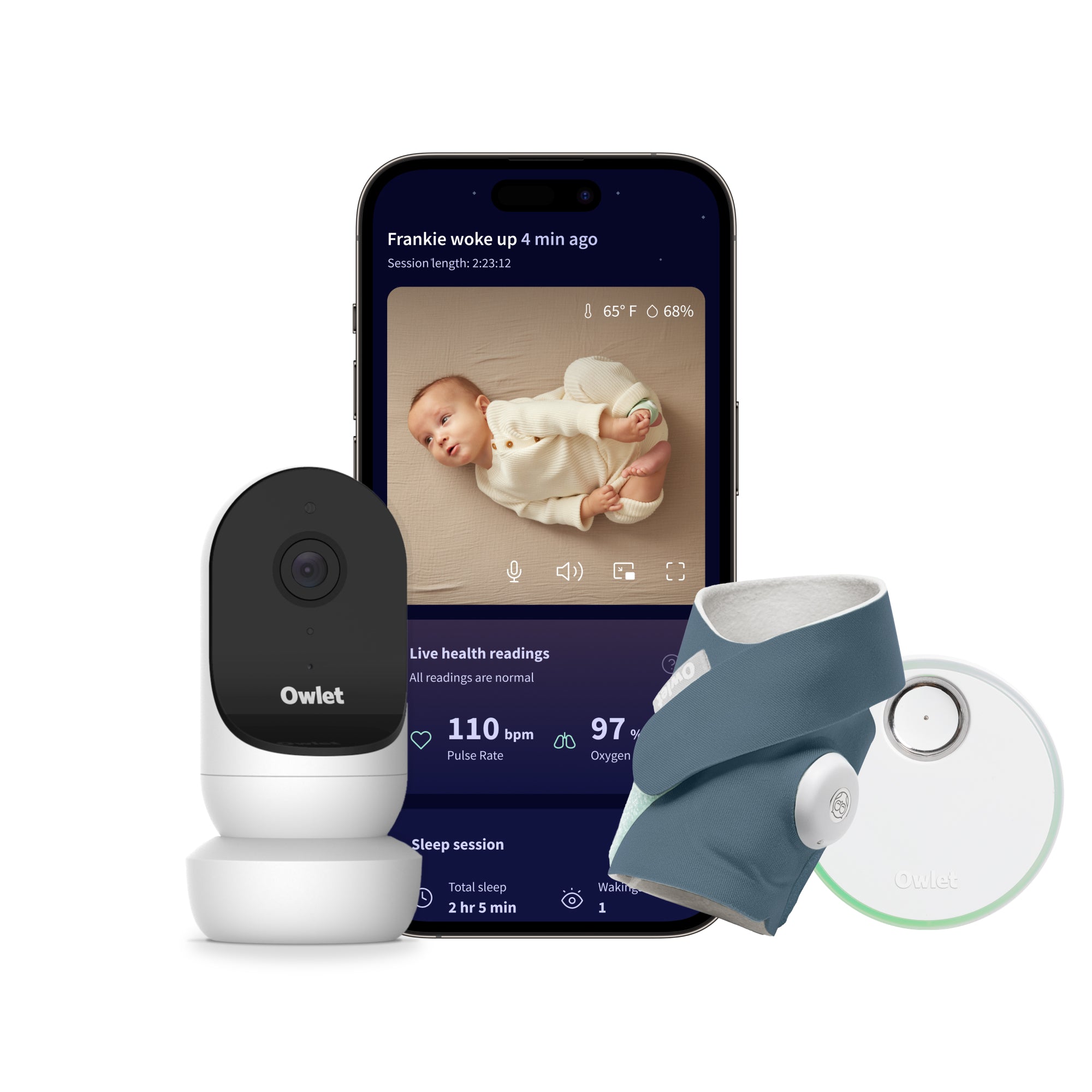 Owletcare.de Dream Bundle: Dream Sock + Cam 2 - Baby-Überwachungssystem mit WiFi-Kamera und Sockenmonitor für Live-Video und Gesundheitsdaten auf Ihrem Smartphone.